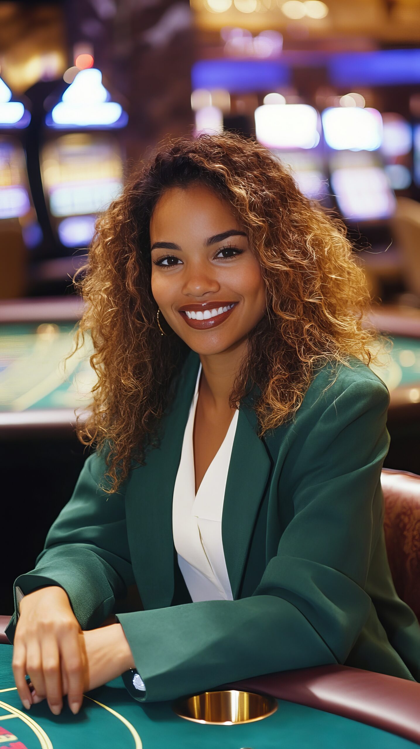 portrait woman playing poker casino